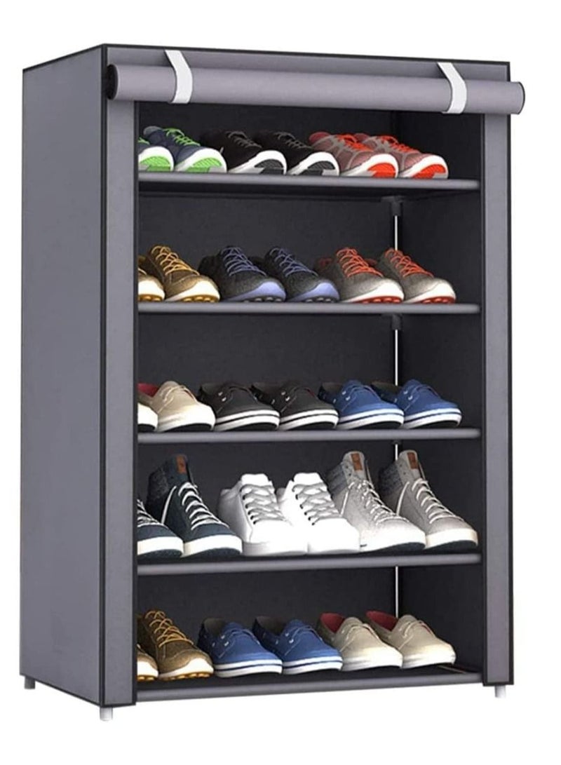BLOOMING TIME 5 Layer Fabric Shoes Rack Stylish Shoe Organizer Grey 60x30x90cm - Image 5