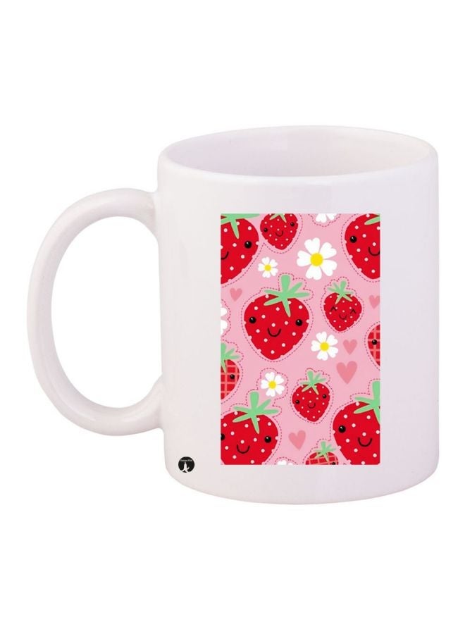 RYN Strawberry Printed Coffee Mug White/Red/Pink 11ounce