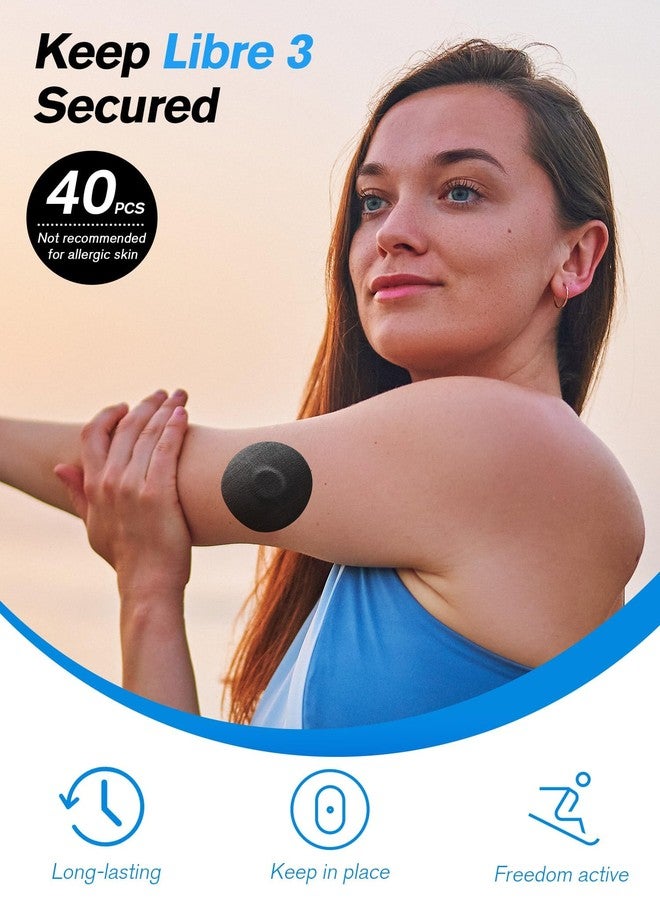 LengKe Leng Ke 40Pcs Adhesive Patches for Libre 3,Sweatproof Sensor Cover for Libre 3 for 10-14 Days Long Stay, Pre-Cut Back Pack, Waterproof Strong Adhesive CGM Tape with No Glue in The Center(Black - Image 2