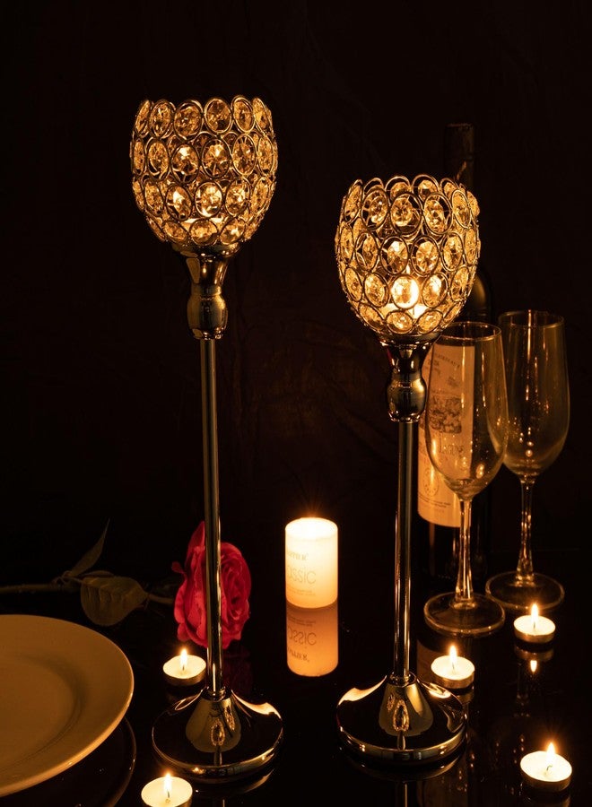 VINCIGANT Pack of 8pcs Candle Holders for Pillar Candles,Gold Candle Holders Bulk Wedding Centerpieces Metal Crystal Candlestick Holders Stand for Table Party Church Decor - Image 2