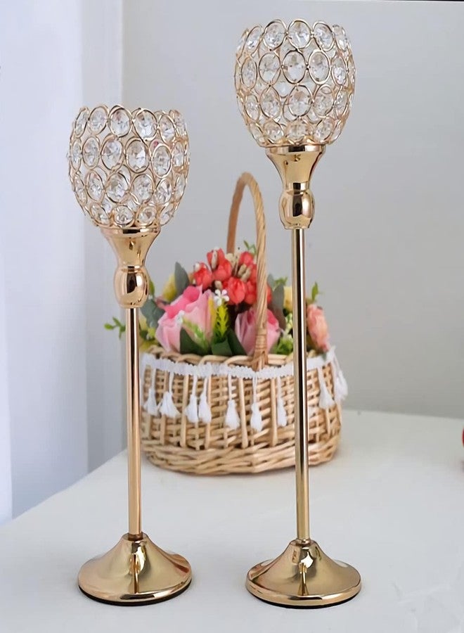 VINCIGANT Pack of 8pcs Candle Holders for Pillar Candles,Gold Candle Holders Bulk Wedding Centerpieces Metal Crystal Candlestick Holders Stand for Table Party Church Decor - Image 4