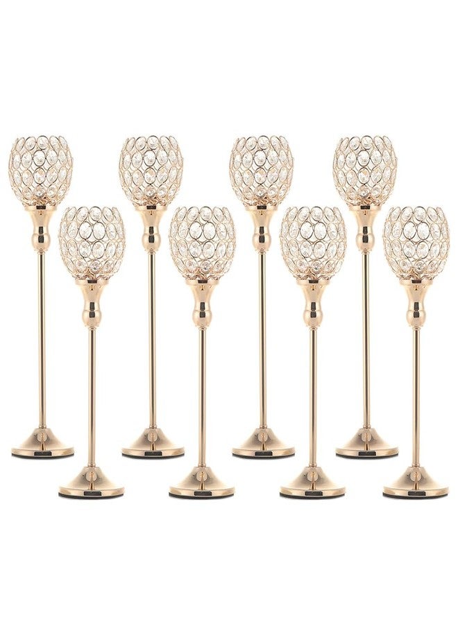 VINCIGANT Pack of 8pcs Candle Holders for Pillar Candles,Gold Candle Holders Bulk Wedding Centerpieces Metal Crystal Candlestick Holders Stand for Table Party Church Decor - Image 1