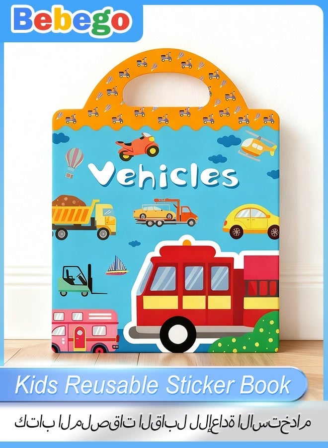BEBEGO High-Quality Reusable Sticker Book for Youngsters - 2 Unique Themes Including Ocean Animals, Vehicles - Easy Peel & Stick, Multi-Color Cartoon Illustrations - Ideal for Festive Gifts (Eid al-Fitr, Eid al-Adha, Dubai Shopping Festival) - Cute Stickers, Perfect for Winter & New Year Celebrations | 23.5X31CM - Image 2