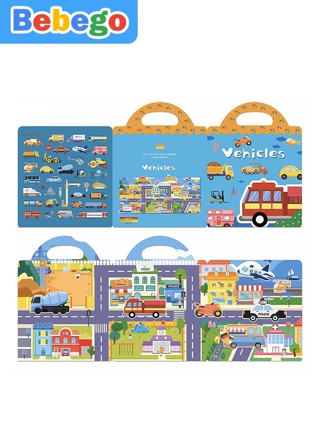 BEBEGO High-Quality Reusable Sticker Book for Youngsters - 2 Unique Themes Including Ocean Animals, Vehicles - Easy Peel & Stick, Multi-Color Cartoon Illustrations - Ideal for Festive Gifts (Eid al-Fitr, Eid al-Adha, Dubai Shopping Festival) - Cute Stickers, Perfect for Winter & New Year Celebrations | 23.5X31CM - Image 4