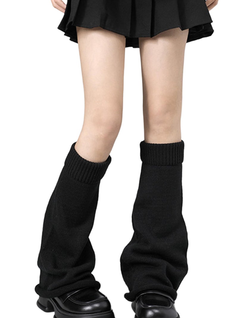 *daisysboutique* Retro Women 80s Adult Ribbed Knitted Leg Warmers Kawaii Y2K Harajuku Gyaru Goth Lolita Accessories (Flared-Black, One Size) - Image 4