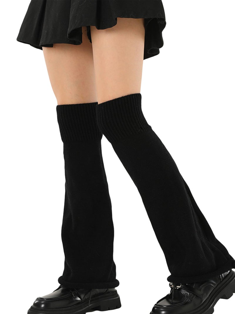 *daisysboutique* Retro Women 80s Adult Ribbed Knitted Leg Warmers Kawaii Y2K Harajuku Gyaru Goth Lolita Accessories (Flared-Black, One Size) - Image 2