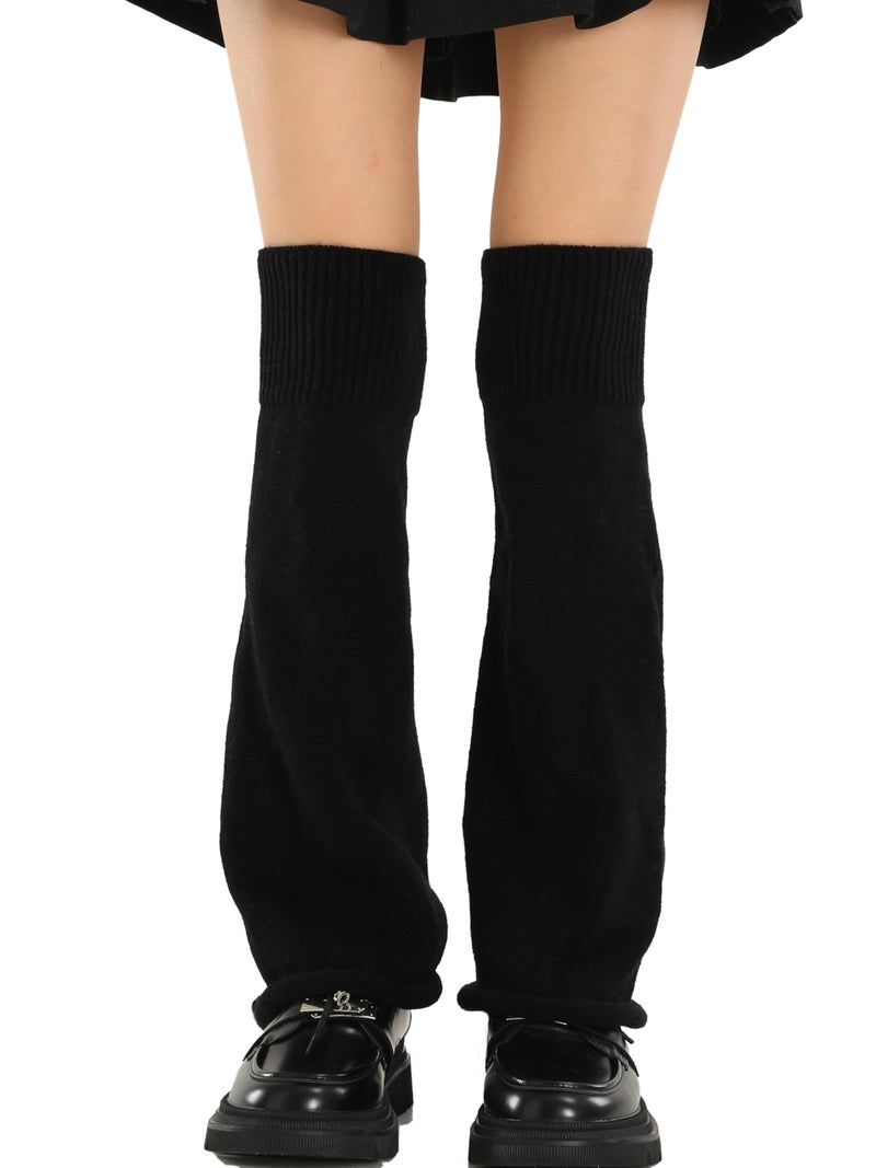 *daisysboutique* Retro Women 80s Adult Ribbed Knitted Leg Warmers Kawaii Y2K Harajuku Gyaru Goth Lolita Accessories (Flared-Black, One Size) - Image 3