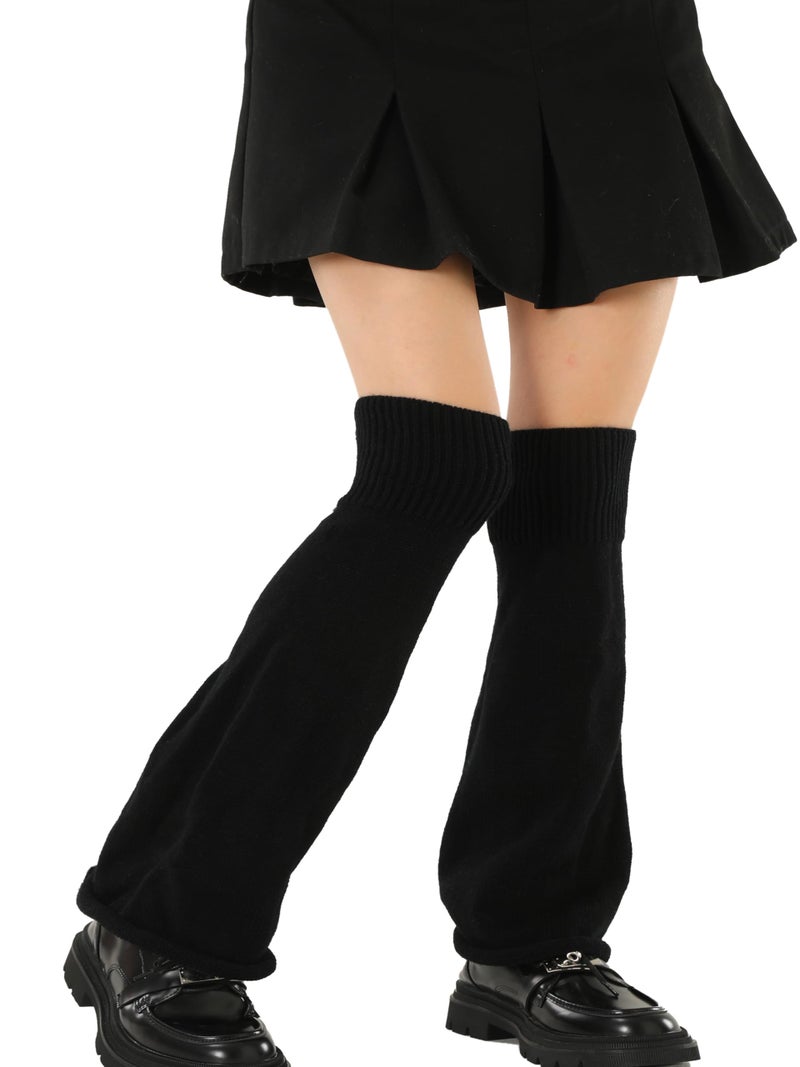 *daisysboutique* Retro Women 80s Adult Ribbed Knitted Leg Warmers Kawaii Y2K Harajuku Gyaru Goth Lolita Accessories (Flared-Black, One Size) - Image 5