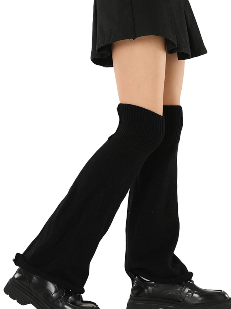 *daisysboutique* Retro Women 80s Adult Ribbed Knitted Leg Warmers Kawaii Y2K Harajuku Gyaru Goth Lolita Accessories (Flared-Black, One Size) - Image 1