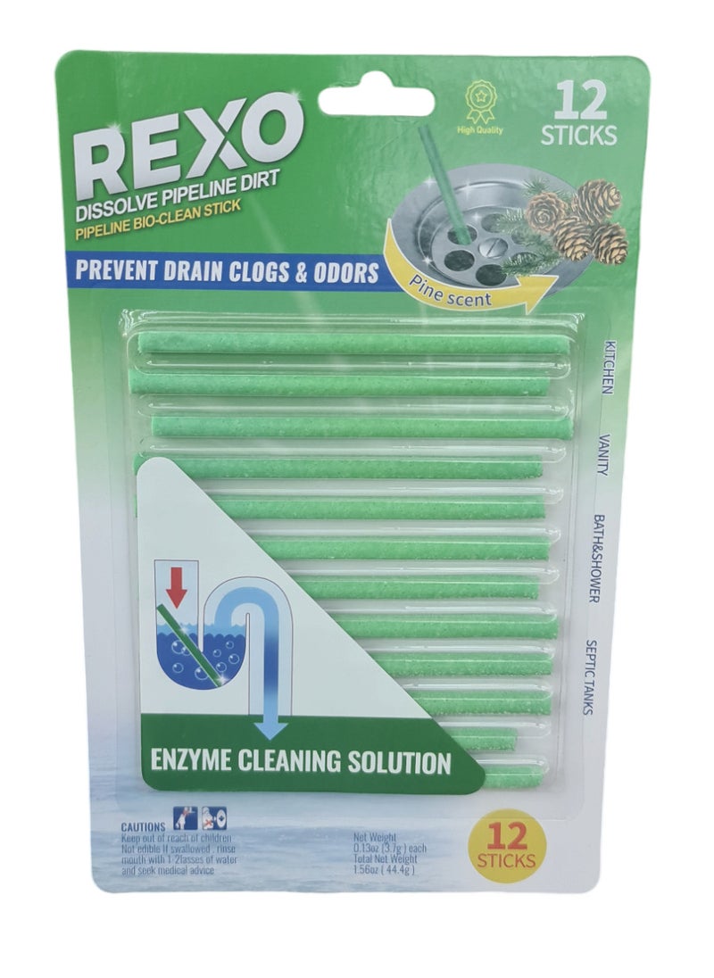 REXO - Sticks Drain Cleaner and Deodorizer | Non-Toxic, Enzyme Formula to Eliminate Odors and Helps Prevent Clogged Drains (12 Sticks) - Image 1