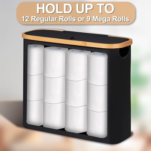 efluky Toilet Paper Basket 28L, Toilet Paper Holder with Lid for Bathroom, Free Standing Storage Organizer Holds Up to 9-12 Rolls (Black, 1) - Image 4