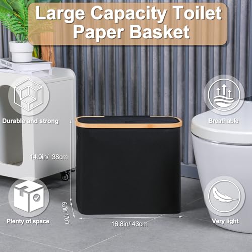 efluky Toilet Paper Basket 28L, Toilet Paper Holder with Lid for Bathroom, Free Standing Storage Organizer Holds Up to 9-12 Rolls (Black, 1) - Image 2