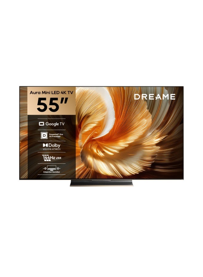 دريم Dreame Aura 55 Inch Smart TV 4k QLED+ with Mini LED Television, Dolby Vision -Atmos 70 W Integrated Soundbar, Google TV,  Dreamind Pro AI Processor, Game Master - Image 1