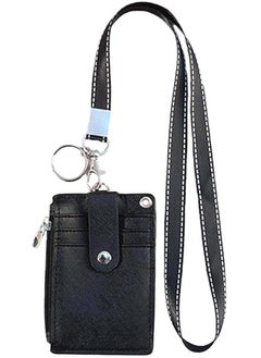 Generic Id Badge Holder With Lanyard Pu Leather Id Badge Card Holder With 5 Card Slots And 1 Side Zipper Pocket For Staff Students Neck Ianyard Retractable Badge Reel  - Image 1