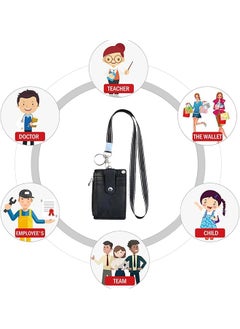 Generic Id Badge Holder With Lanyard Pu Leather Id Badge Card Holder With 5 Card Slots And 1 Side Zipper Pocket For Staff Students Neck Ianyard Retractable Badge Reel  - Image 5