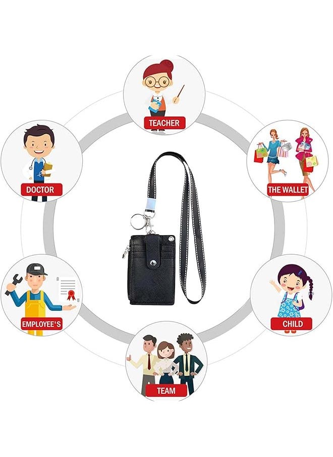Generic Id Badge Holder With Lanyard Pu Leather Id Badge Card Holder With 5 Card Slots And 1 Side Zipper Pocket For Staff Students Neck Ianyard Retractable Badge Reel  - Image 5