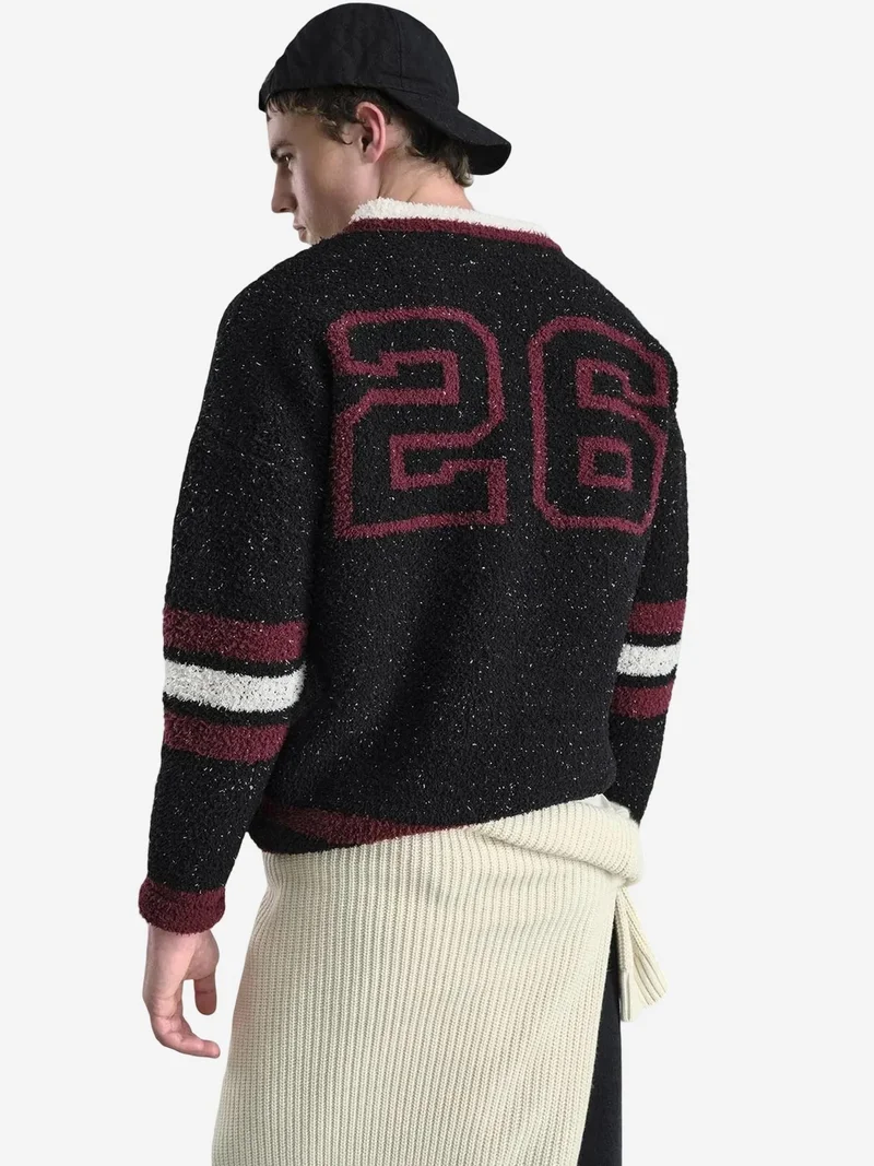 Giesto Black GIESTO Oversized V-Neck Plush Sweater for Men | Best Price UAE