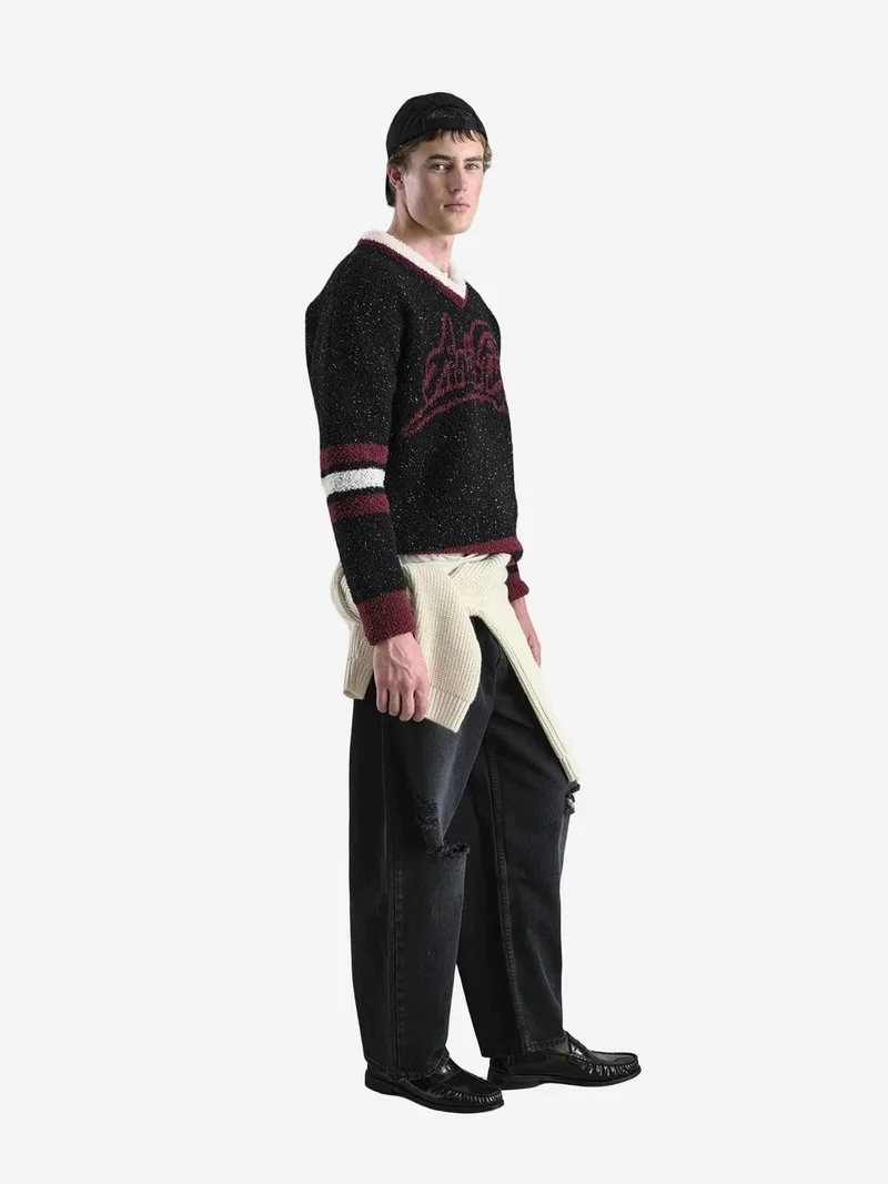Giesto Black GIESTO Oversized V-Neck Plush Sweater for Men | Best Price UAE