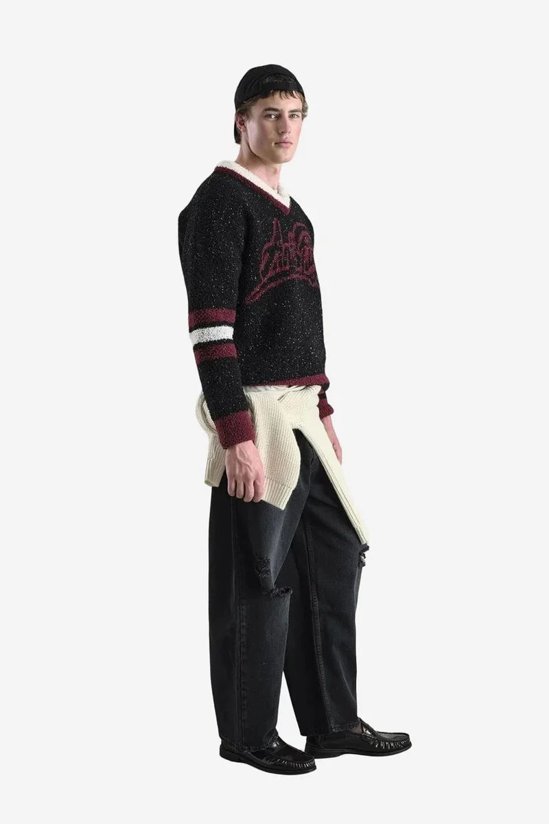 Giesto Black GIESTO Oversized V-Neck Plush Sweater for Men | Best Price UAE