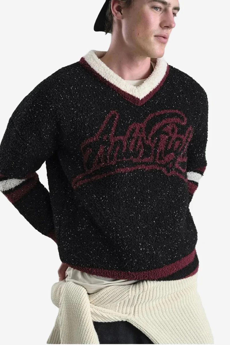 GIESTO Oversized V-Neck Plush Sweater