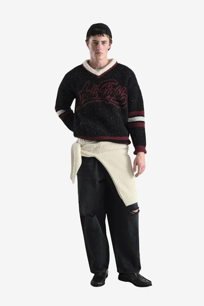 Giesto Black GIESTO Oversized V-Neck Plush Sweater for Men | Best Price UAE