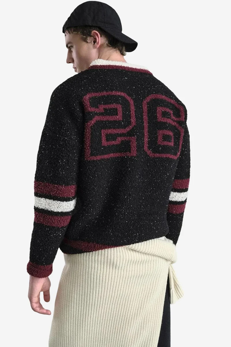 Giesto Black GIESTO Oversized V-Neck Plush Sweater for Men | Best Price UAE