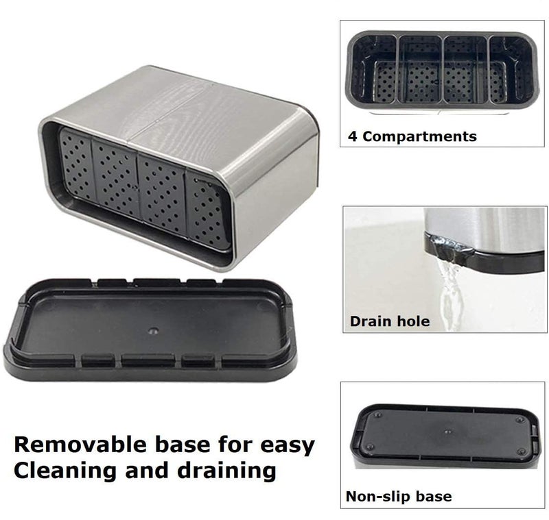 FEBLICH Stainless Steel Cutlery Drainer Kitchen Sink Silverware Caddy Utensils Drying Rack Basket Cutlery Organiser Kitchen Cutlery Storage Stand With 4 Divided Compartments For Dining Table Spoon Chopsticks  - Image 2