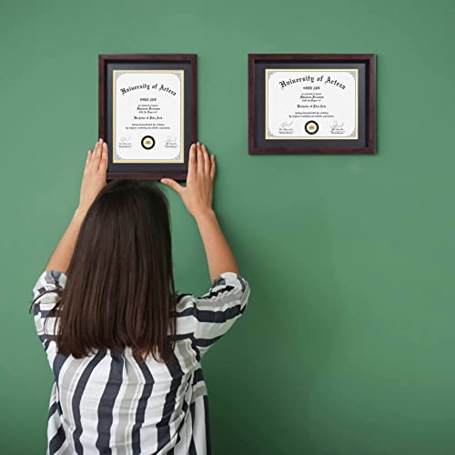 CORE ART 11x14 Diploma Frame Display Certificates 8.5 x 11 with Mat or 11 x 14 without Mat, College Degree Frame with Real Glass, Wall and Tabletop Display(Brown) - Image 3