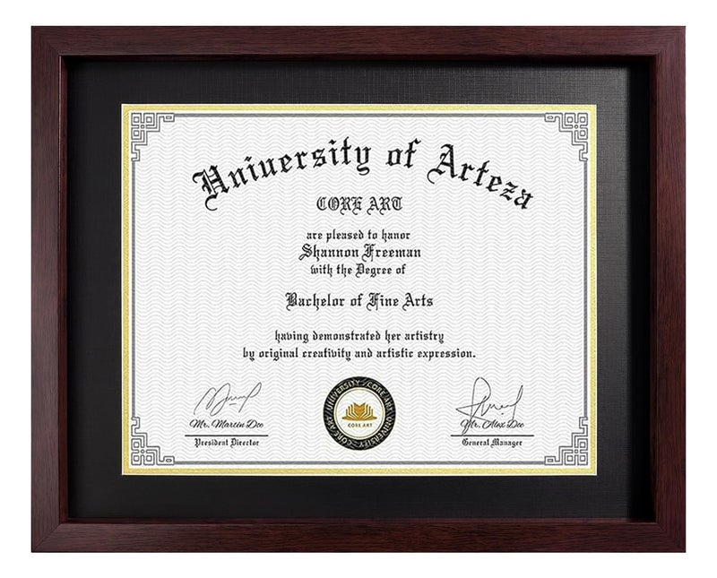 CORE ART 11x14 Diploma Frame Display Certificates 8.5 x 11 with Mat or 11 x 14 without Mat, College Degree Frame with Real Glass, Wall and Tabletop Display(Brown) - Image 1