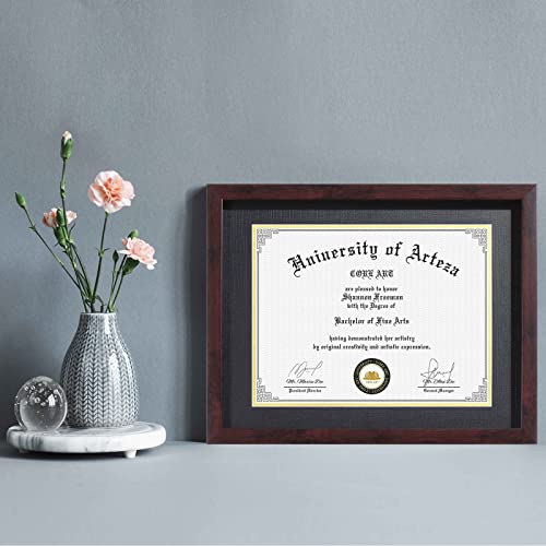CORE ART 11x14 Diploma Frame Display Certificates 8.5 x 11 with Mat or 11 x 14 without Mat, College Degree Frame with Real Glass, Wall and Tabletop Display(Brown) - Image 2