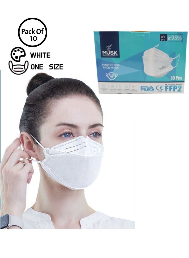 10 Pieces N95 Protective Face Mask For Adults White