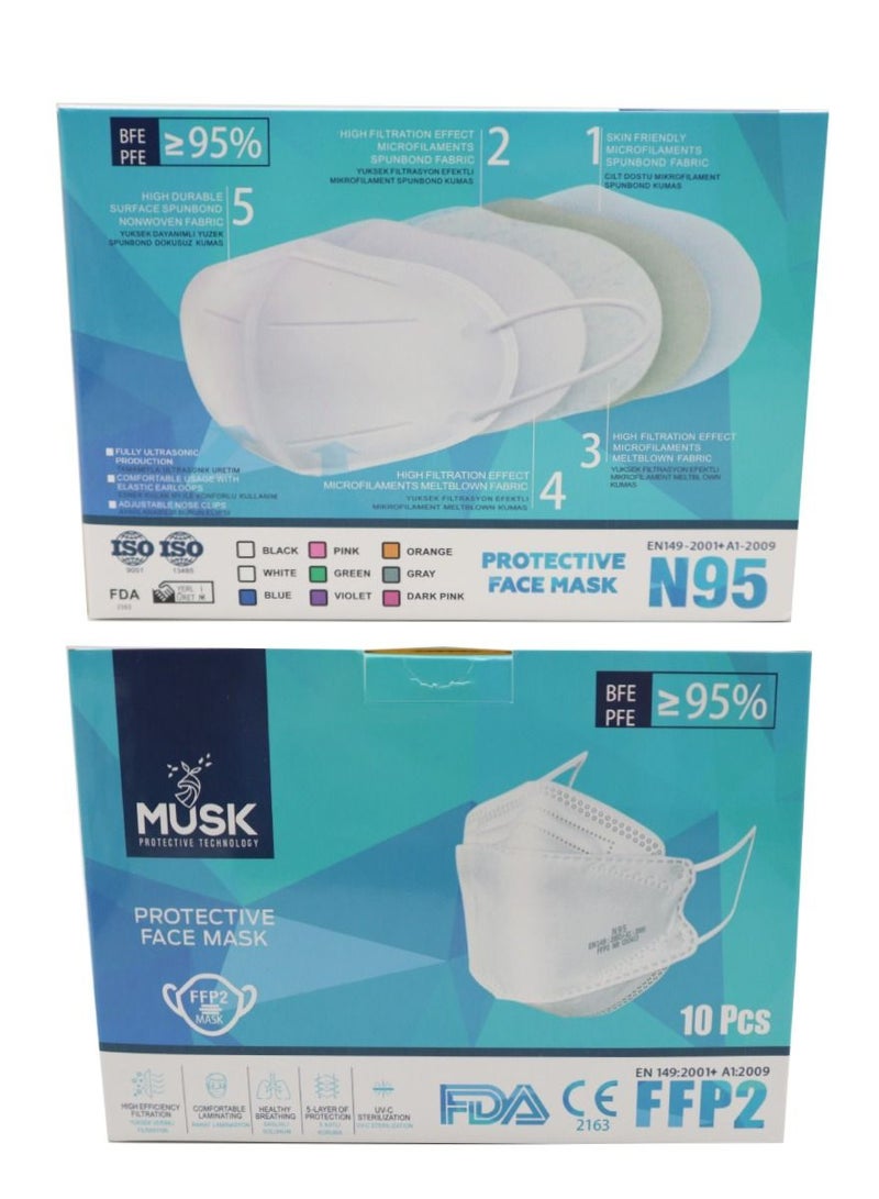 10 Pieces N95 Protective Face Mask For Adults White