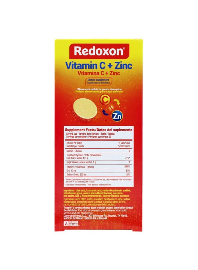Redoxon Vitamin C + Zinc, Effervescent Tablets of Vitamin C and Zinc, Helps Support Your Immune System, Orange Flavor, 20 Effervescent Tablets, 2.82 Oz, Box - Image 5
