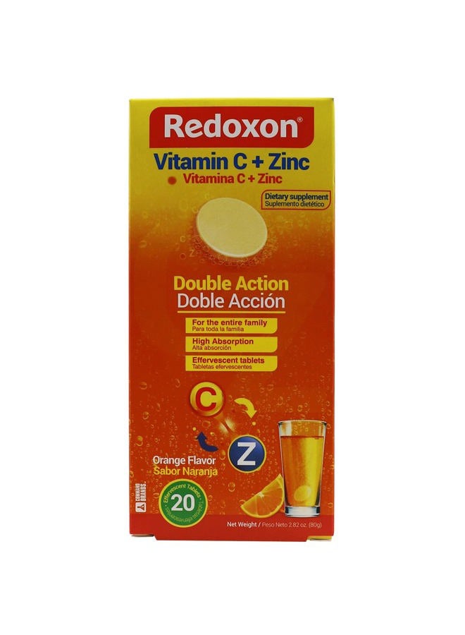 Redoxon Vitamin C + Zinc, Effervescent Tablets of Vitamin C and Zinc, Helps Support Your Immune System, Orange Flavor, 20 Effervescent Tablets, 2.82 Oz, Box - Image 1