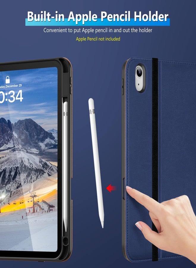 دتو حافظة DTTO الدوارة لجهاز iPad (A16) الجيل الحادي عشر 11 بوصة 2025، iPad الجيل العاشر 10.9 بوصة 2022، غطاء فوليو جلدي فاخر يدور 360 درجة مع حامل قلم رصاص، أزرق داكن - Image 4