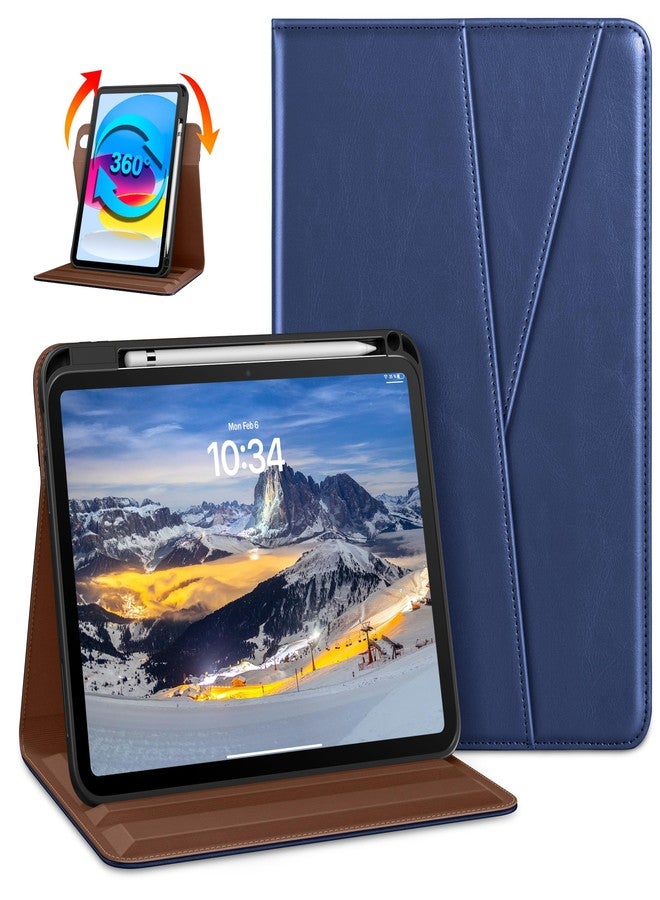 دتو حافظة DTTO الدوارة لجهاز iPad (A16) الجيل الحادي عشر 11 بوصة 2025، iPad الجيل العاشر 10.9 بوصة 2022، غطاء فوليو جلدي فاخر يدور 360 درجة مع حامل قلم رصاص، أزرق داكن - Image 1