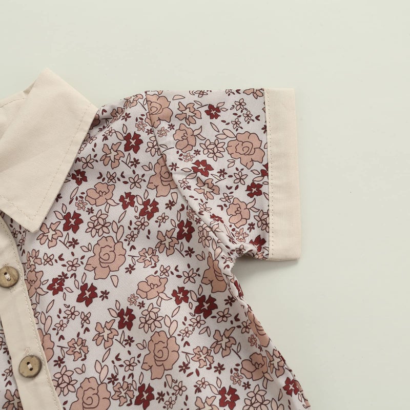 CIYCUIT Toddler Baby Boys Summer Floral Print Shirt Outfits Clothes Short Sleeve Button Down Tops + Shorts Set 2-3T Pa Khaki - Image 3