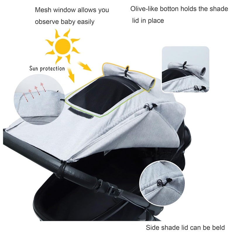 LLUFO Stroller Sun Shade Universal Baby Stroller Cover for Sun Bassinet Blackout Cover 06m Sunshade Visor Wind Cover Blocks Suns Rays  Gray - Image 4