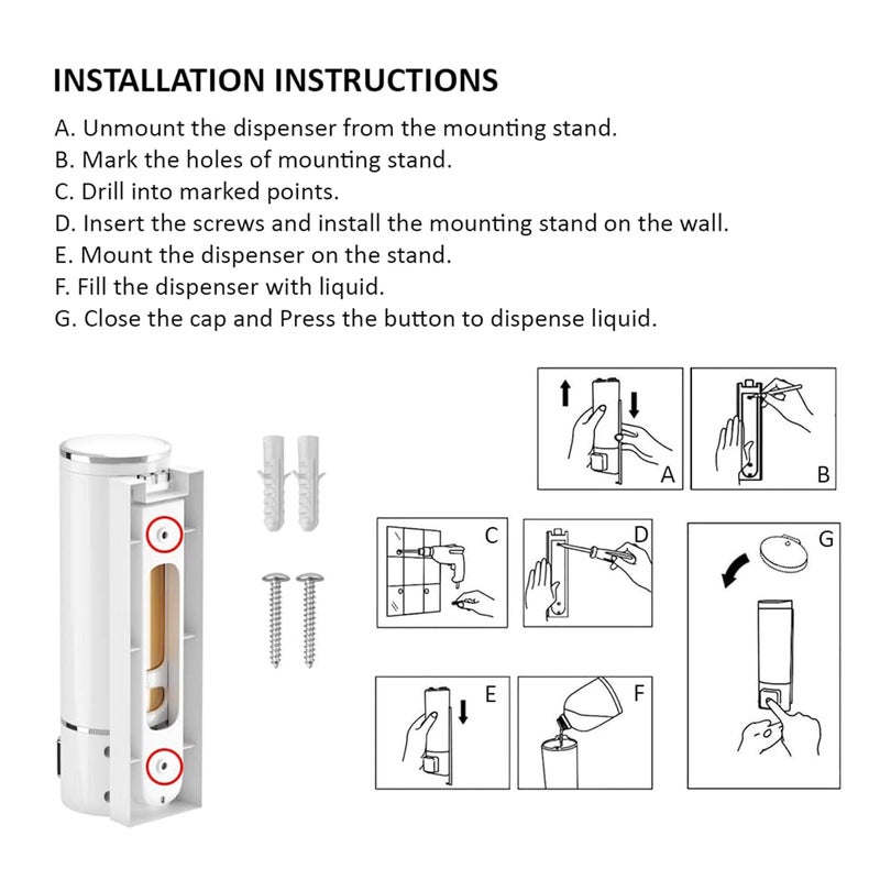 CLINTON 400 مل موزع سائل للصابون مثبت على الحائط CD1013 من ABS - مجموعة من 1 - Image 4