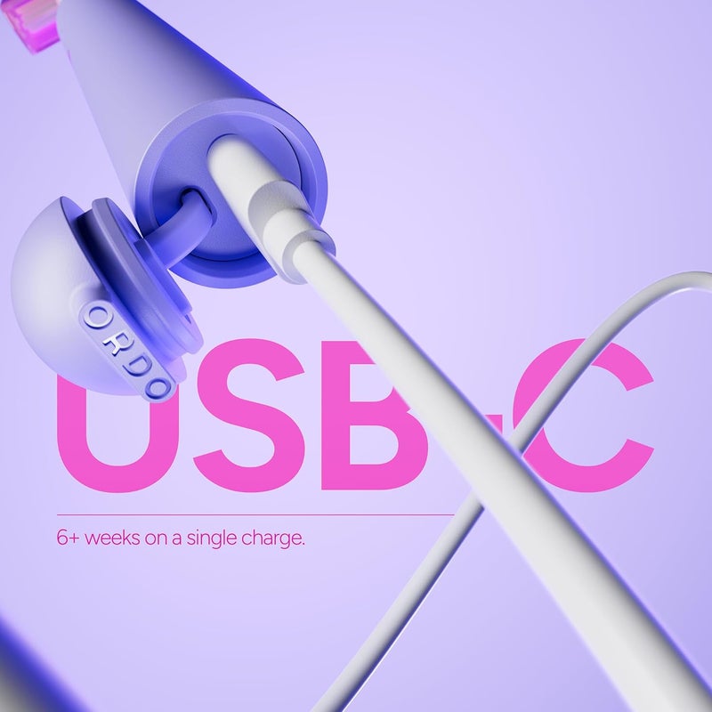 أوردو فرشاة أسنان كهربائية صوتية قابلة للشحن Sonic Edge للبالغين، فرشاة أسنان صوتية مدمجة مع USB-C، بطارية تدوم لأكثر من 6 أسابيع، غطاء سفر، رأس فرشاة واحد وكابل (فيجي فوشيا) - Image 5