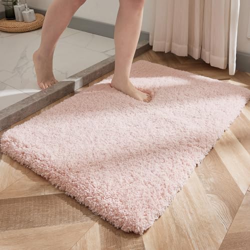 Disolla Pink Bathroom Rug 24x36 Non Slip Fluffy Bath Mat for Bathroom Floor Washable Plush Luxury Bath Rug for Tub Soft Shaggy Absorbent Shower Sink Mat - Image 2