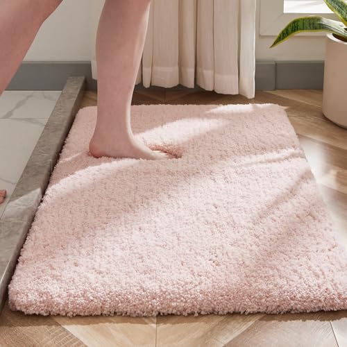 Disolla Pink Bathroom Rug 24x36 Non Slip Fluffy Bath Mat for Bathroom Floor Washable Plush Luxury Bath Rug for Tub Soft Shaggy Absorbent Shower Sink Mat - Image 1
