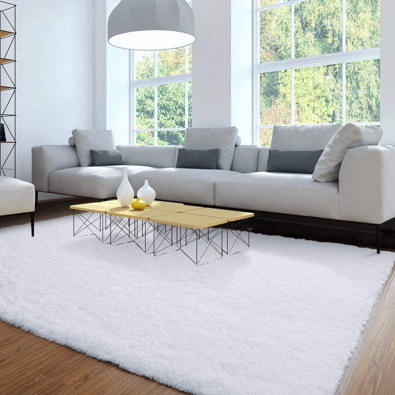 Merelax Modern Soft Fluffy Large Shaggy Rug for Bedroom Livingroom Dorm Kids Room Indoor Home Decorative NonSlip Plush Furry Fur Area Rugs Comfy Nursery Accent Floor Carpet 4x6 White