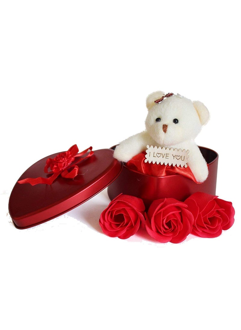 Saugat Traders - Saugat Traders Gift for Girlfriend - Love Message Scroll Card & 3 Red Rose Floral Scented Soap with Teddy Bear | Gift for Wife - Image 1