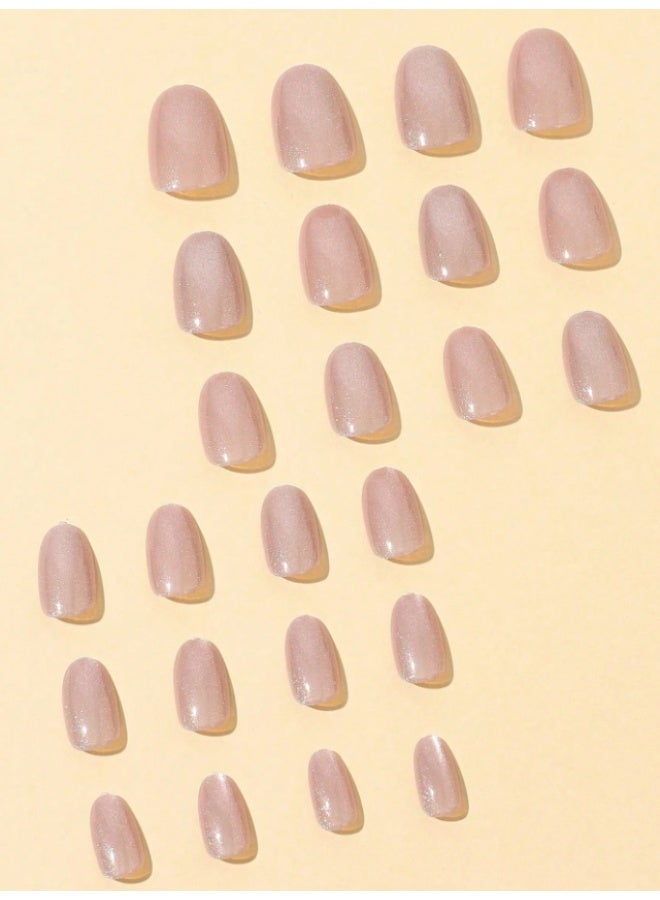Tuline 24Pcs Medium Oval Solid Pink Ombre Acrylic Press On Nails, Glossy Shiny Nail Tips Full Cover Nails Kit For Women & Girls Nail Supplies Nails - Image 3