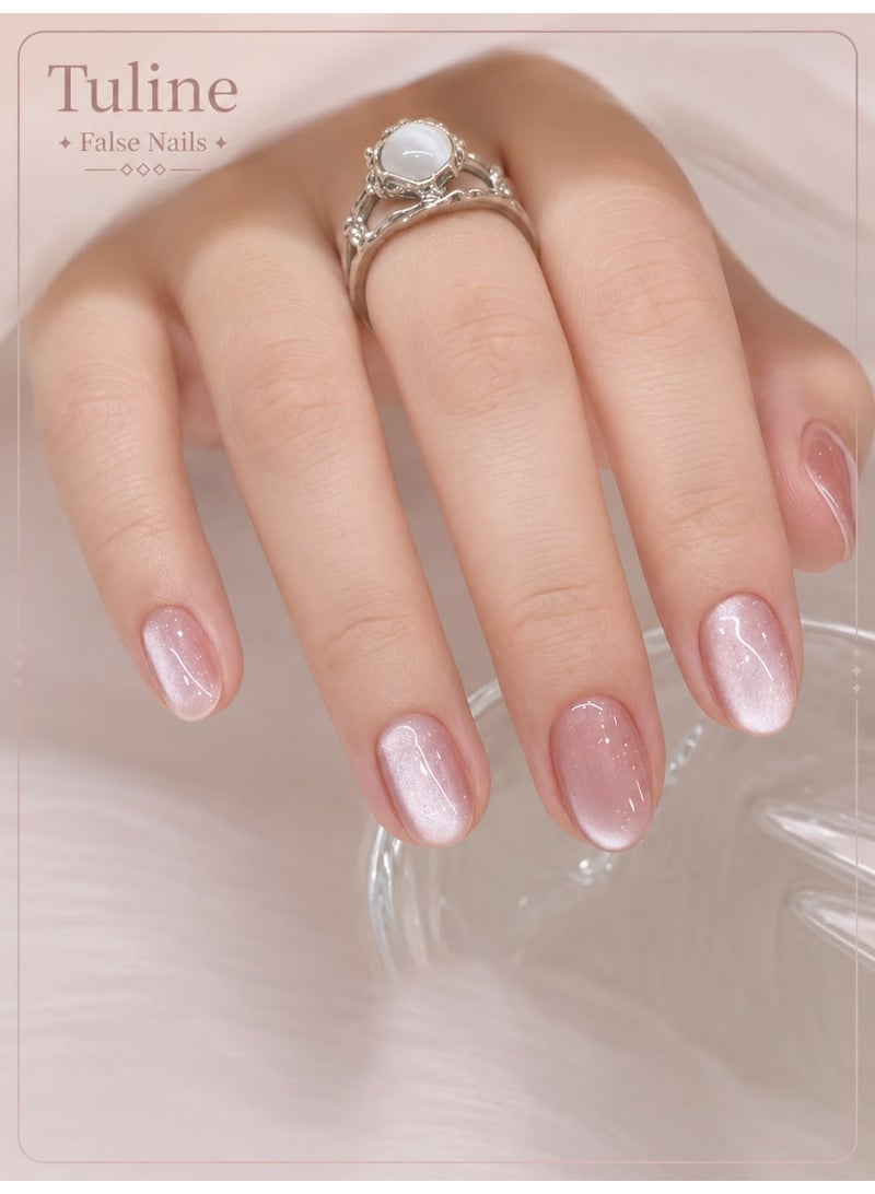 Tuline 24Pcs Medium Oval Solid Pink Ombre Acrylic Press On Nails, Glossy Shiny Nail Tips Full Cover Nails Kit For Women & Girls Nail Supplies Nails - Image 1