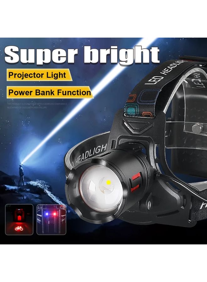 Rechargeable LED Headlamp With Power Bank USB C Charging Adjustable Zoom 3 18650 Batteries - Image 2