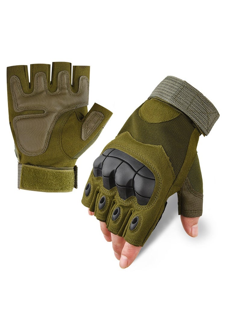 Generic Nylon Men's Tactical Gloves, Hard Shell Knuckle Protection Motorcycle Gloves, Suitable for Outdoor Work Riding, Rock Climbing Training, Breathable, Green  - Image 1