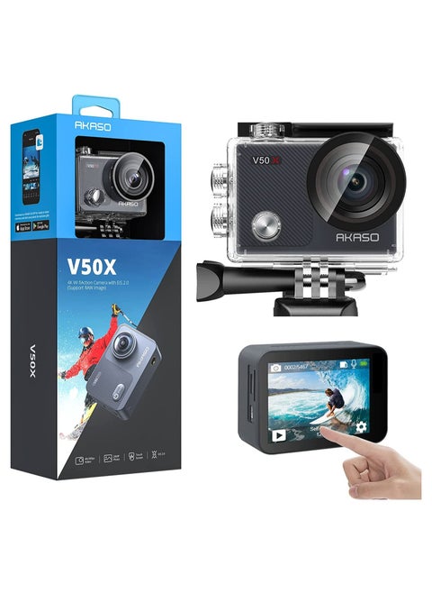 V50X Native 4K30fps WiFi Action Camera with EIS Touch Screen 4X Zoom Web Camera 131 feet Waterproof Camera Support External Mic Remote Control Sports Camera with Helmet Accessories