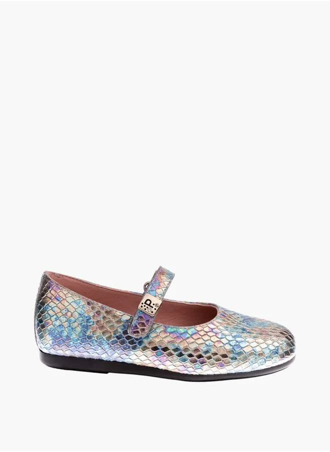 Pablosky Girls' Iridescent Textured Mary Jane Shoes With Hook And Loop Closure